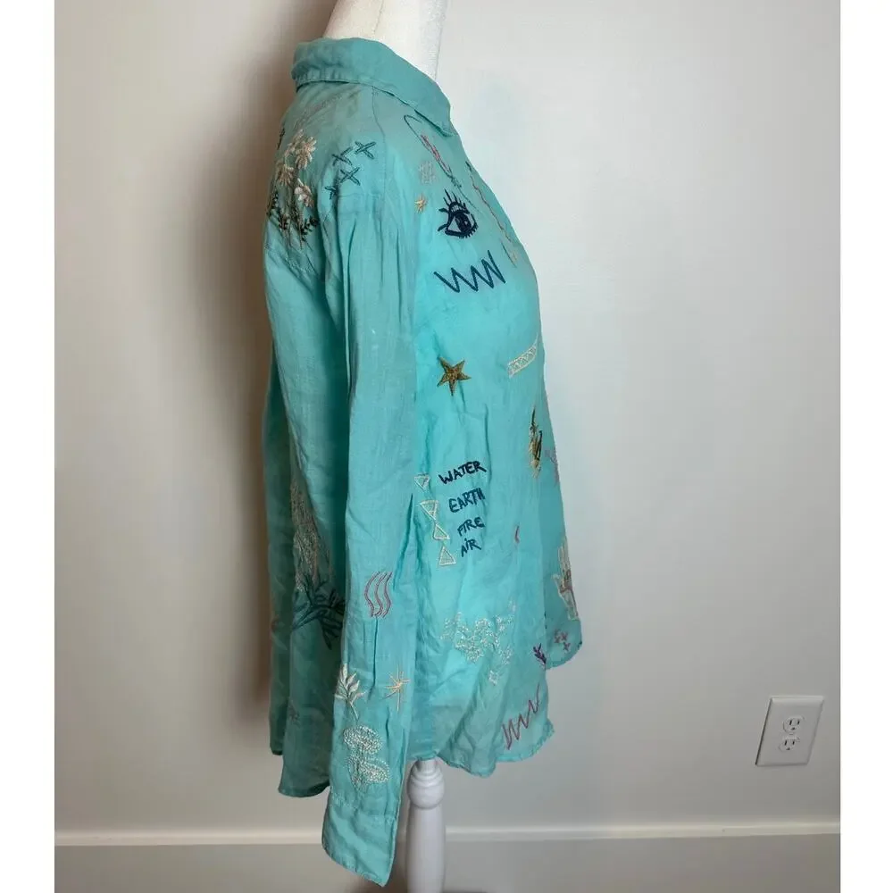 Johnny Was Embroidered Long Sleeve Button Down Shirt - Picture 3 of 13